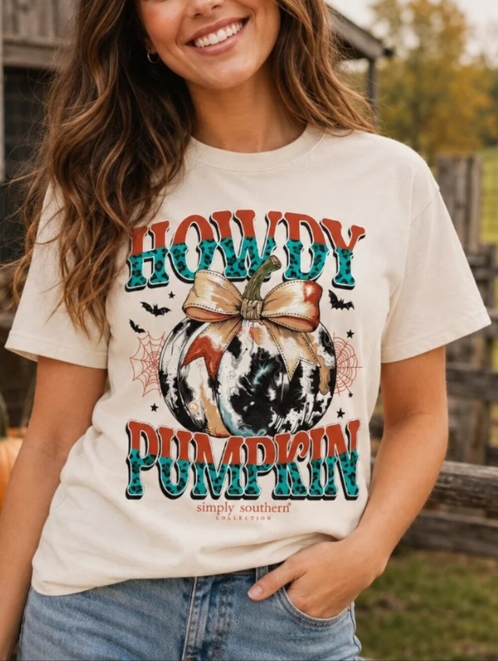 NWT Simply Southern "Howdy Pumpkin" Cream Graphic Tee Women's Fall Shirt